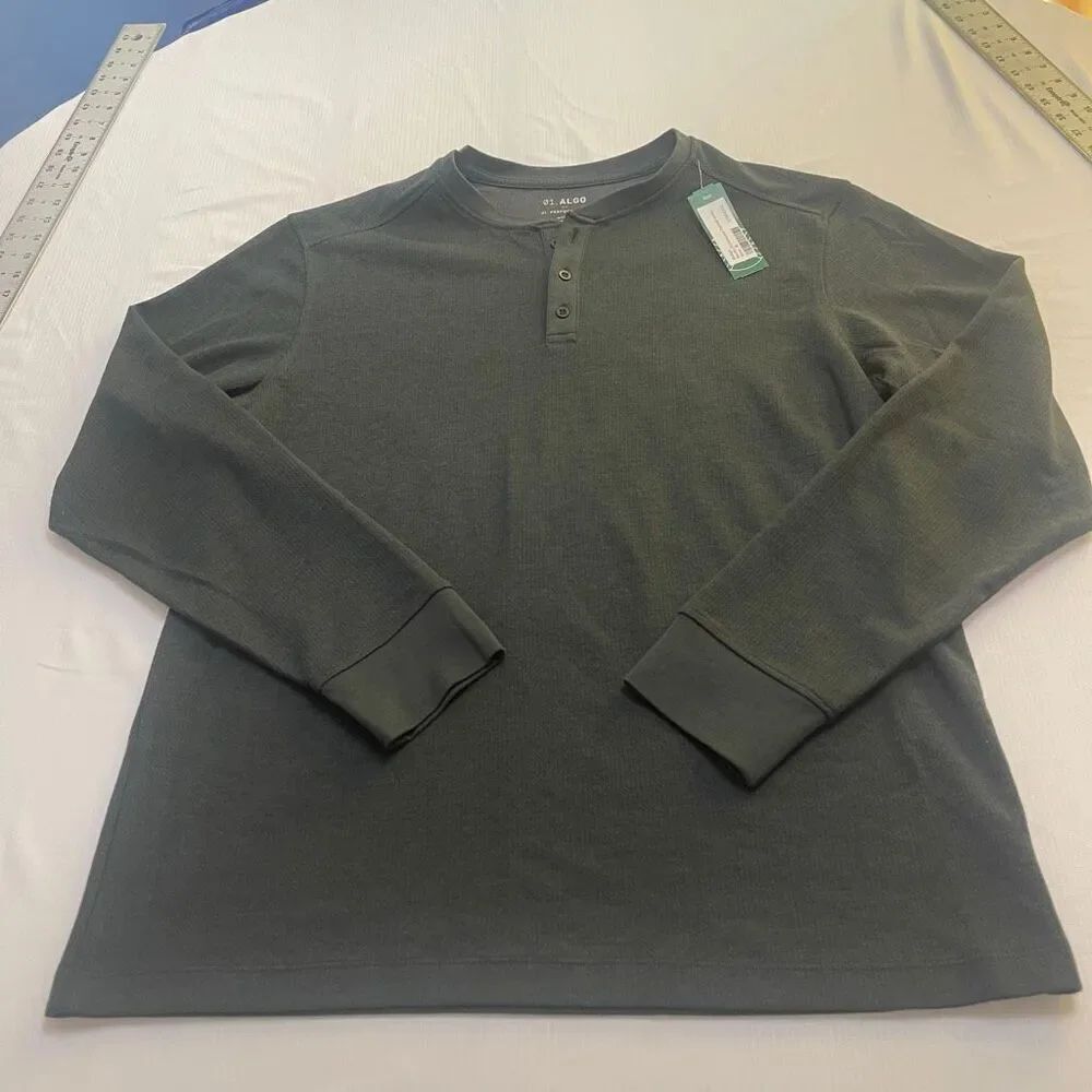 NWT 0.1Algo Boulder Performance Thermal Henley Black Long Sleeve Shirt Size XL